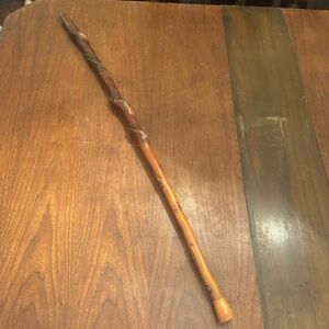 Vintage Early American Folk Art Carved Walking Stick Snake and Corkscrew Knotty
